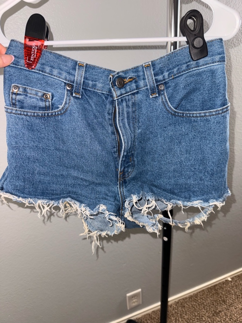 Frayed Hem Denim Shorts - Blue